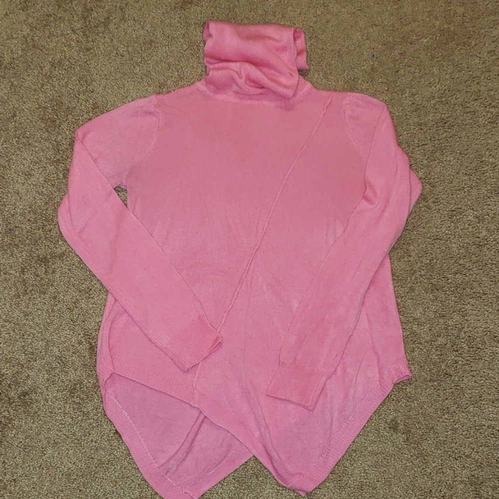 Pink asymmetric turtleneck sweater